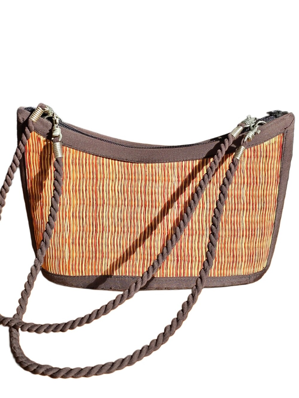 Vintage Wicker Straw Baskets Of Cambodia Rope Handle Bag